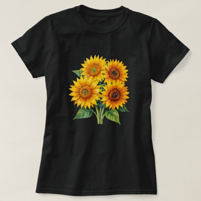 Elegant akvarell solrosbukett svart t-shirt (Design framsida)