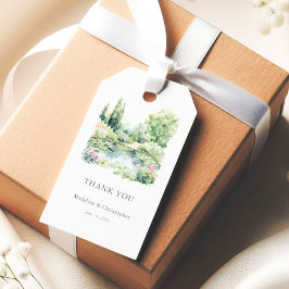 Elegant akvarell sommar trädgårdslandskap presentetikett