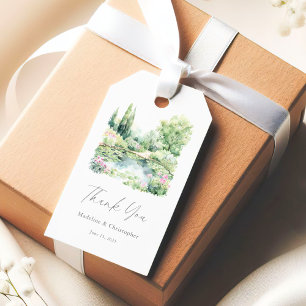 Elegant akvarell sommar trädgårdslandskap presentetikett