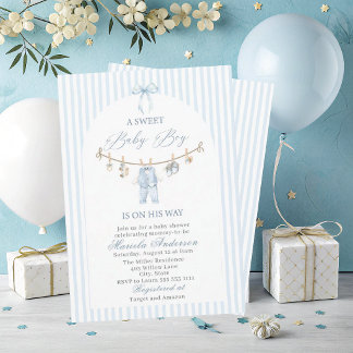 Elegant akvarell söt baby boy kläder Baby Sh Inbjudningar