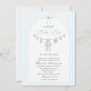 Elegant akvarell söt baby boy kläder Baby Sh Inbjudningar
