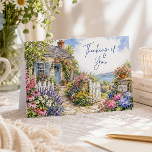 Elegant akvarell stugträdgård Tänker på dig Kort