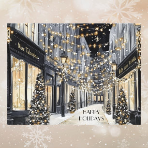 Elegant akvarell Svart Guld God Jul Helg Vykort