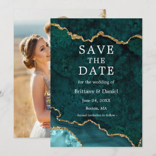 Elegant akvarell Teal Marmor Agat Geod Foto Spara Datumet