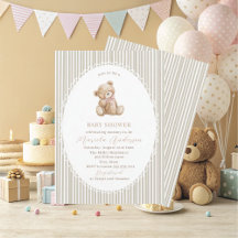 Elegant akvarell Teddybjörn blå rosett Baby Shower