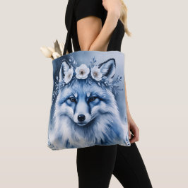 Elegant akvarell Tote-väska med fjällräv och blomm Tygkasse