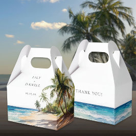 Elegant akvarell tropisk strandbröllop presentaskar