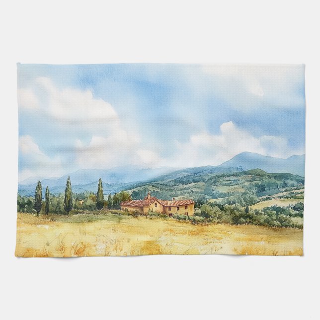 Elegant akvarell Tuscan Medelhavet  Kökshandduk (Horisontell)