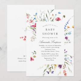 Elegant akvarell vilda blommor baby shower inbjudningar