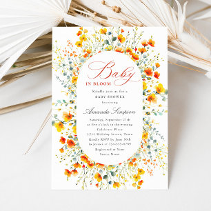 Elegant akvarell vilda blommor baby shower inbjudningar