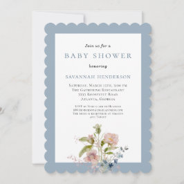Elegant akvarell vildblomma blå baby shower inbjudningar