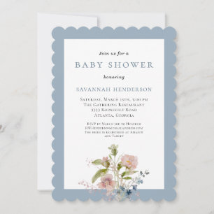 Elegant akvarell vildblomma blå baby shower inbjudningar