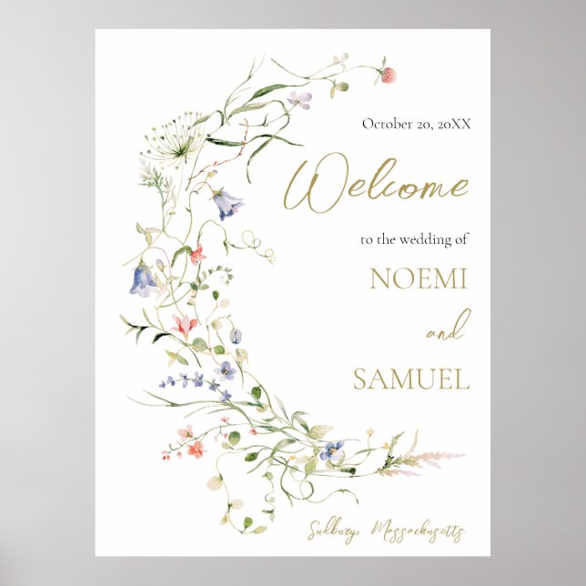 Elegant akvarell vildblomma bröllop välkomna poster (Framsidan)