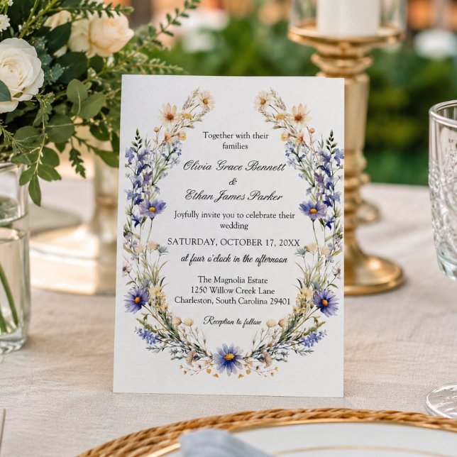 Elegant akvarell vildblomma trädgård bröllop inbjudningar (Elegant Floral Wildflower Garden Wedding Invitation)