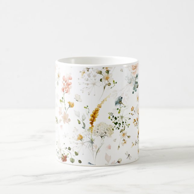 Elegant akvarell vildblomsterträdgård  kaffemugg (Center)