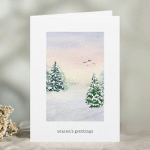 Elegant akvarell Vinter Skog Årstidens Hälsning
