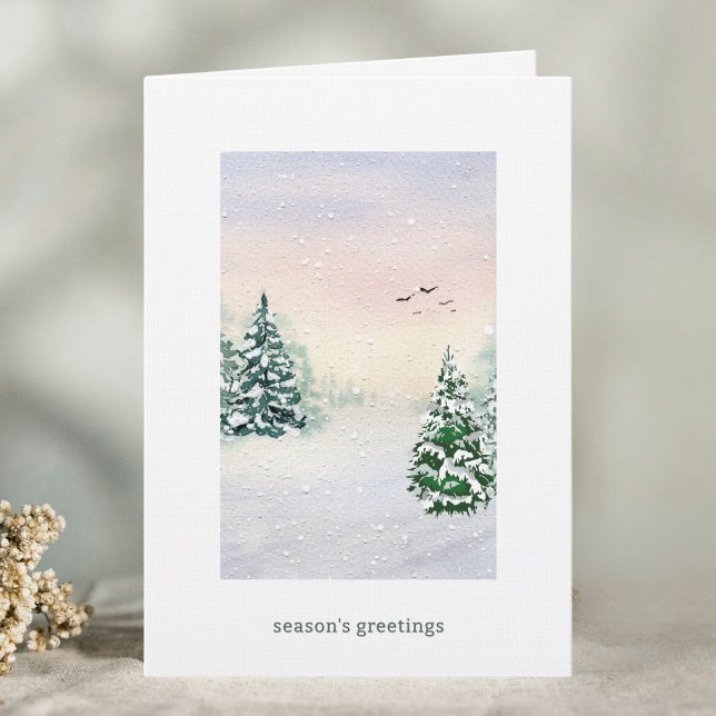 Elegant akvarell Vinter Skog Årstidens Hälsning Helgkort (Skapare uppladdad)