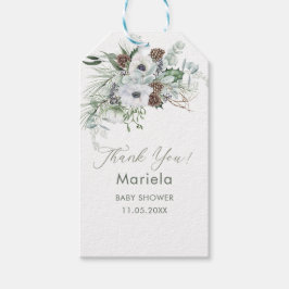 Elegant akvarell vinteranemoner blommor baby showe presentetikett