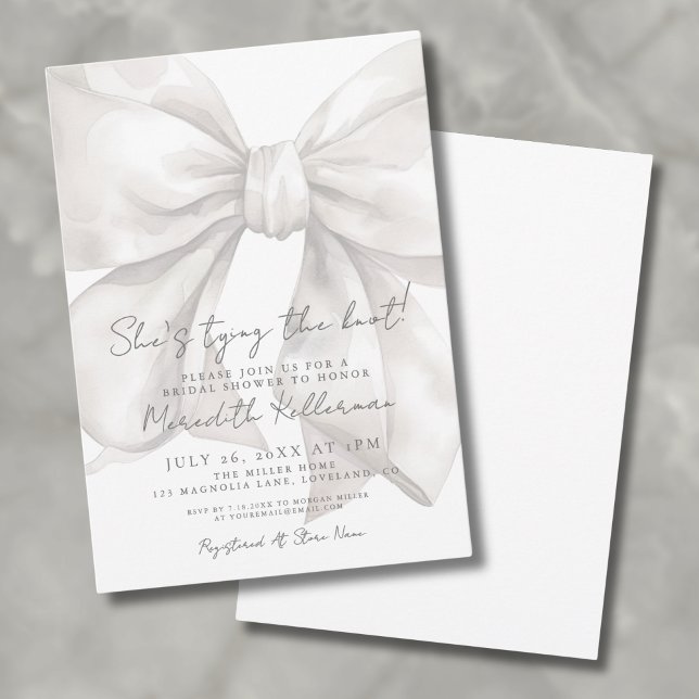 Elegant akvarell vit slinga bröllopsdusch inbjudningar (Elegant Watercolor White Bow Bridal Shower Invitation)