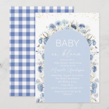 Elegant akvarellbaby i blommande blå blommor B