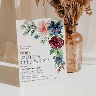 Elegant akvarellblomma 90-årsdag inbjudningar
