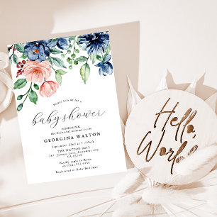 Elegant akvarellblomma, Baby Shower med grönska Inbjudningar