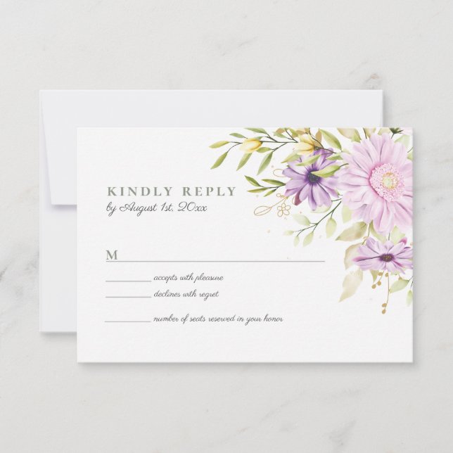 Elegant akvarellblomma bröllop RSVP-kort OSA Kort (Framsida)