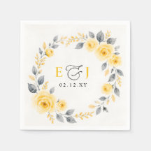 Elegant akvarellblomma gul grå bröllop