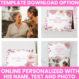 Elegant akvarellblomma lila och rosa minnessak kort