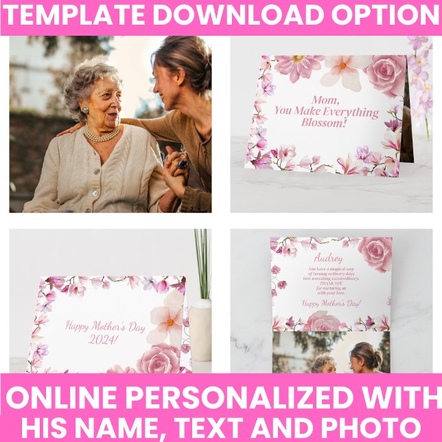 Elegant akvarellblomma lila och rosa minnessak kort (Elegant Watercolor Floral Purple and Pink Keepsake Card)