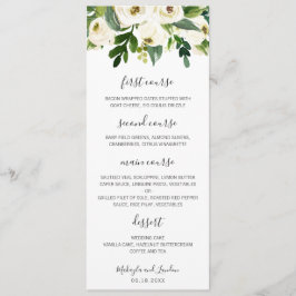 Elegant akvarellgrönska Vit blomsterbröllop Meny