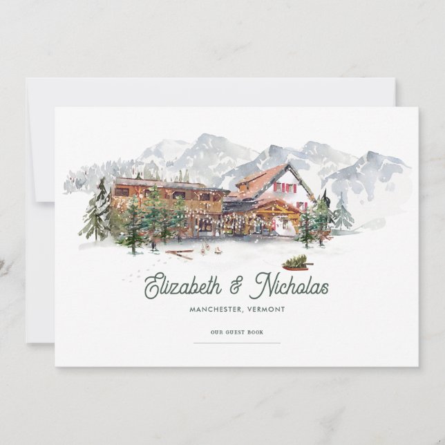 Elegant akvarellillustration av lokal | Digitalt Inbjudningar (Framsida)