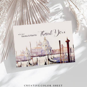 Elegant akvarellillustration av Venedig Italien Tack Kort