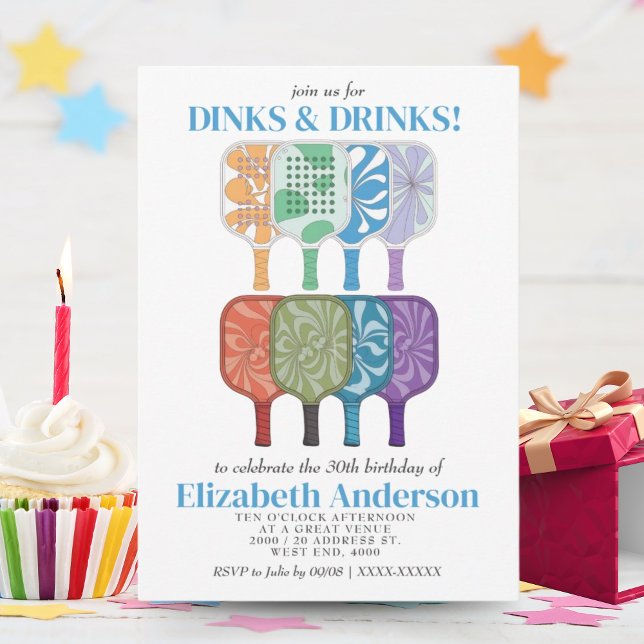 Elegant akvarellpickleballfödelsedagsfest inbjudningar (Skapare uppladdad)