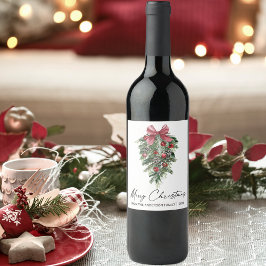 Elegant akvarelltall Kalligrafi bläck jul Vinflaska Etikett