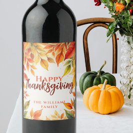 Elegant akvatint höstbladskant Thanksgiving Vinflaska Etikett