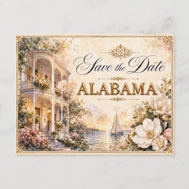 Elegant Alabama Spara datum Bröllopsinbjudan Vykort (Framsida)
