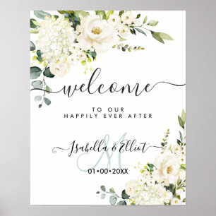Elegant Alabaster Ro Hydrangea Välkommen Poster
