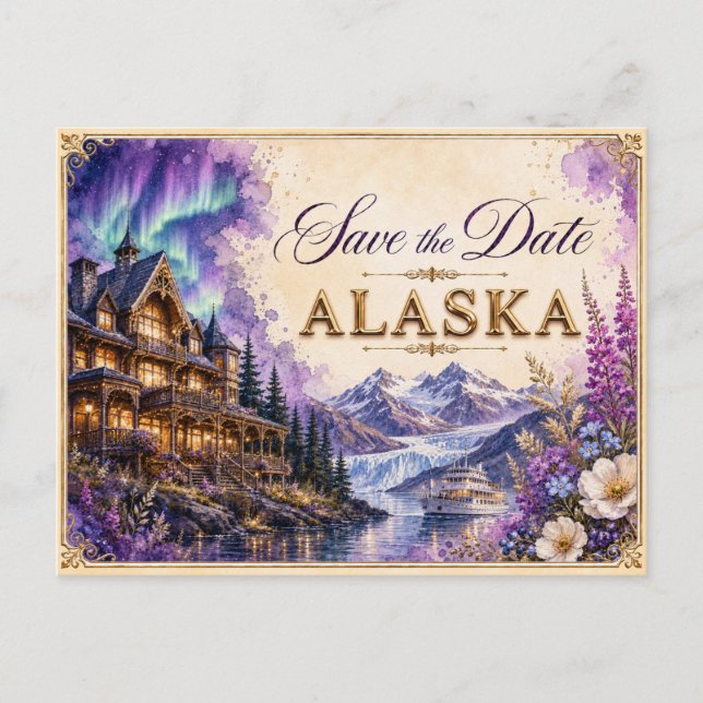Elegant Alaska Spara datum Bröllopsinbjudan Vykort (Framsida)