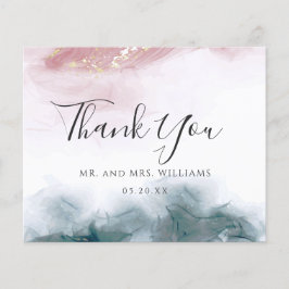 Elegant AlcoholInk Blush Blue Watercolor Thank You