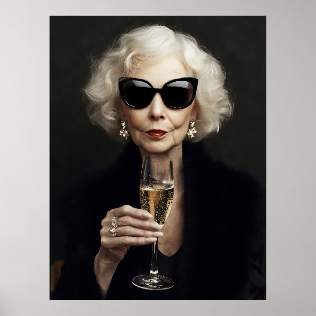 Elegant Äldre kvinnor med champagne Poster (Framsidan)