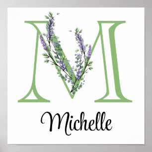 Elegant alfabet brev M Lavender Eucalyptus Poster