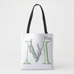 Elegant alfabet brev M Lavender Eucalyptus Tygkasse