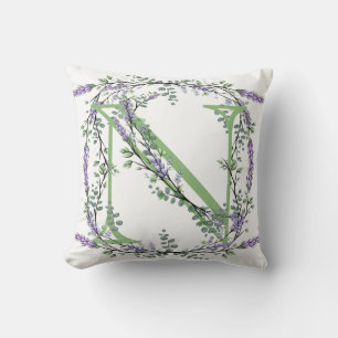 Elegant alfabet brev N Lavender Eucalyptus Kudde