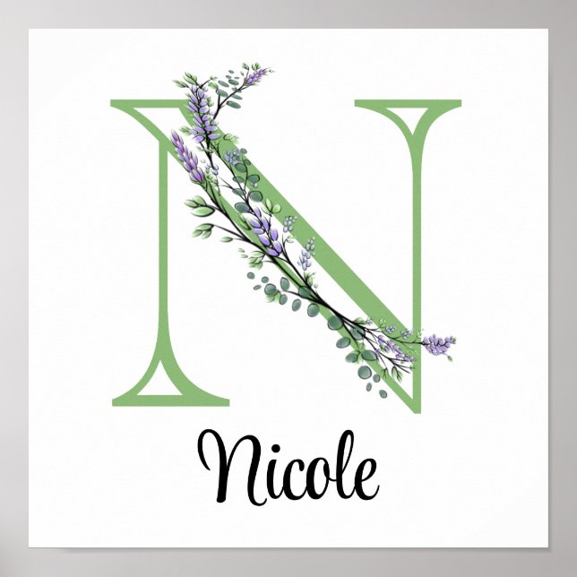Elegant alfabet brev N Lavender Eucalyptus Poster (Framsidan)