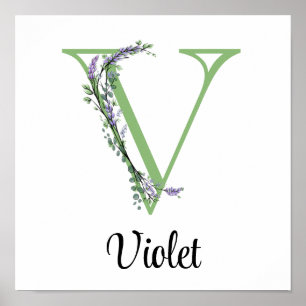 Elegant alfabet brev V Lavender Eucalyptus Poster