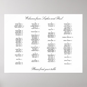 Elegant Alfabetisk Bröllopsplacering Chart Poster
