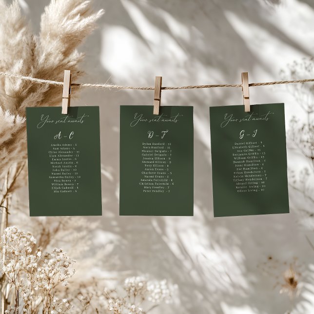 Elegant Alfabetiskt Bröllop gästkort (Convenient and organized wedding seating chart with alphabetical name arrangement.)