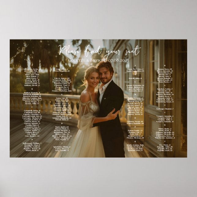 Elegant, alfabetiskt foto, sittande bröllop-diagra poster (Framsidan)