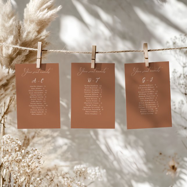 Elegant Alfabetiskt sittkort för Bröllop (Convenient and organized wedding seating chart with alphabetical name arrangement.)